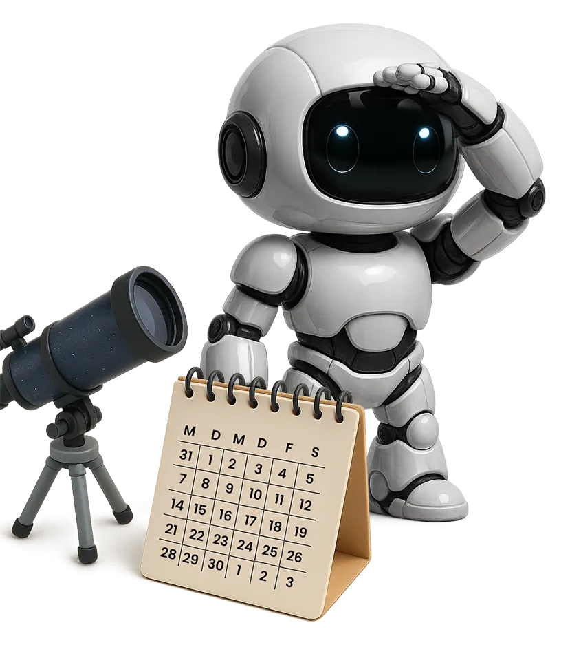 Robot looking through telescope